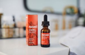 full spectrum cbd tincture on bathroom counter