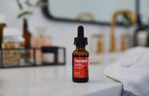 cbd tincture on bathroom counter