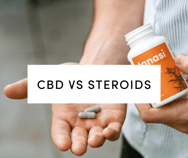 cbd vs steroids: man holding cbd capsules